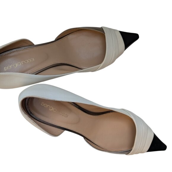 SERGIO ROSSI Metallic-trimmed Leather D’Orsay Kitten Heels - Picture 2 of 9